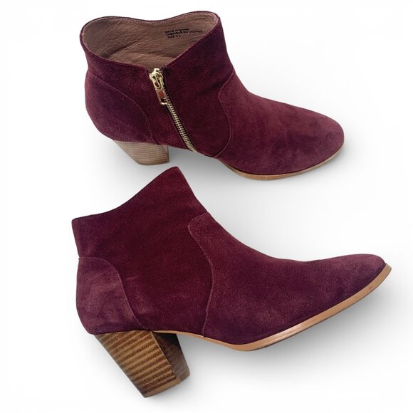 Anthropologie Burgundy Suede Heeled Ankle Boots Side Zip Size 9.5 - Picture 9 of 10